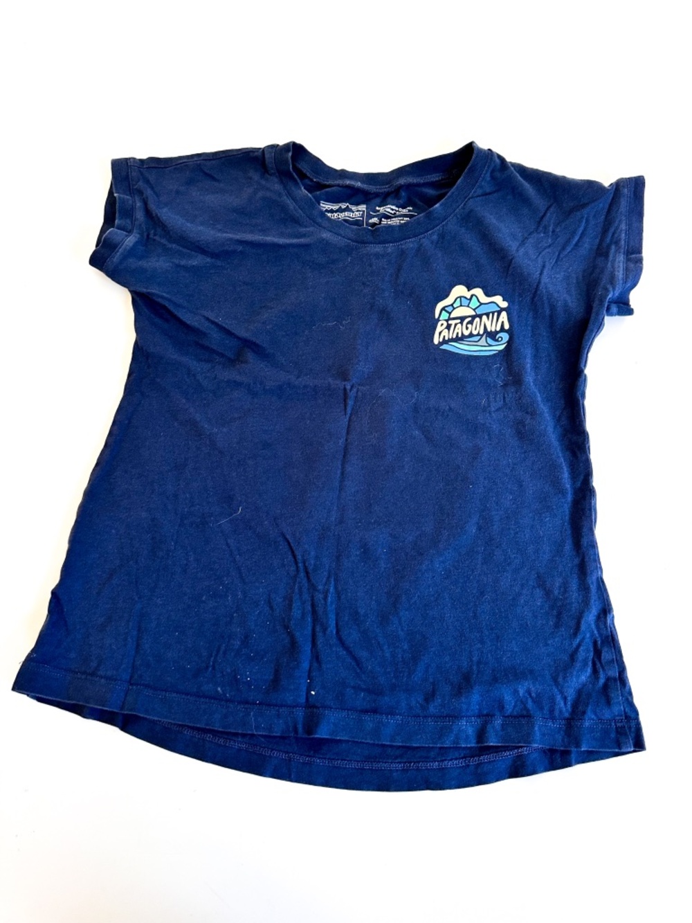 Patagonia Navy Blue Graphic Short-Sleeve T-Shirt Girls Size 10 Organic Cotton